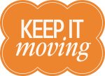 An orange coloured Silverlink Studio branded sticker that says Keep it Moving, inspiring pilates clients to keep going. 